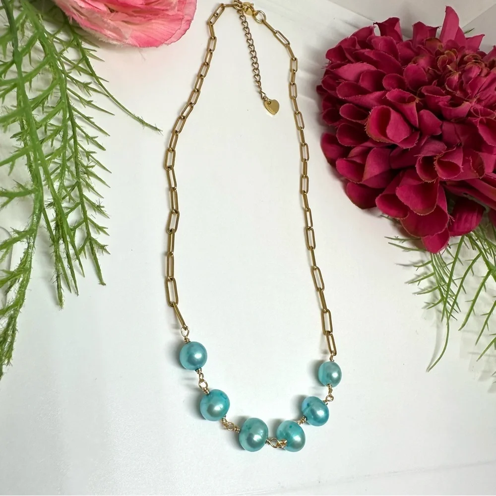 NEW⚜️Tiffany Blue Freshwater Pearl Necklace